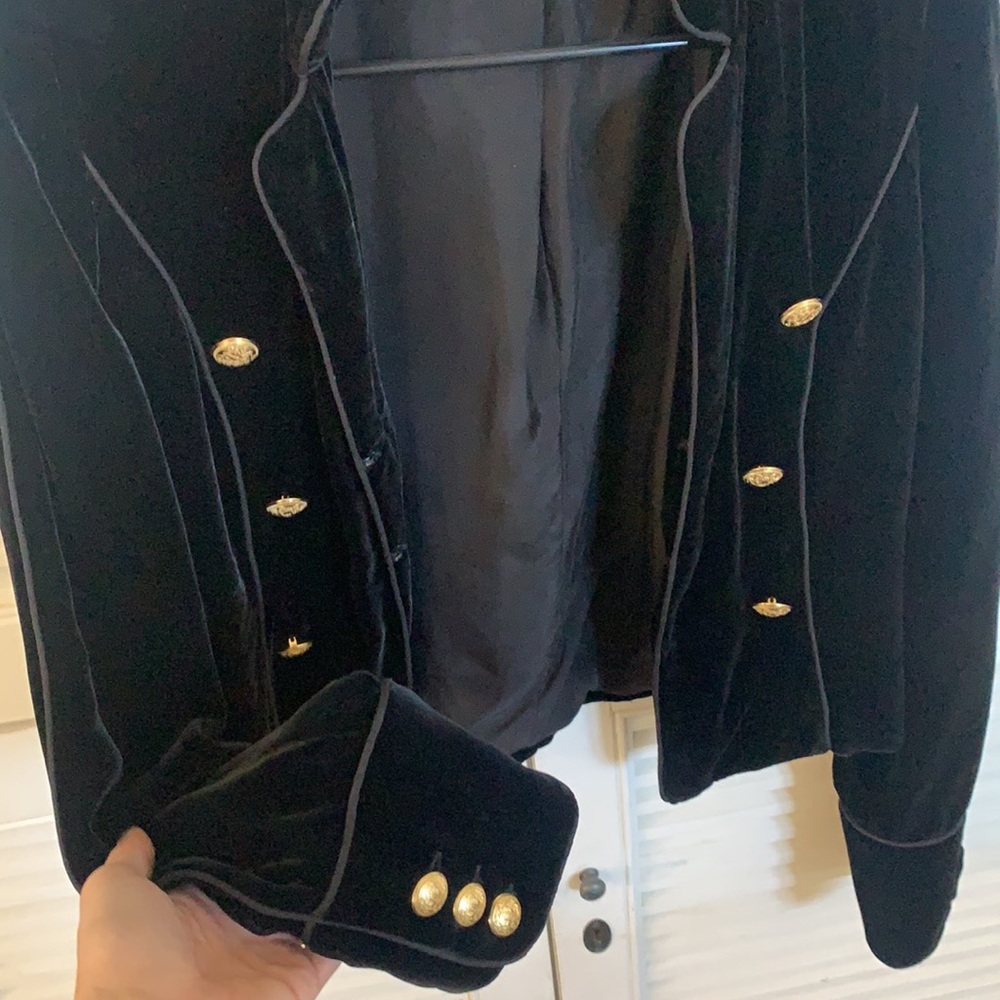 INTERMIX GARDOT VELVET MILITARY JACKET BLACK - Picture 3 of 4